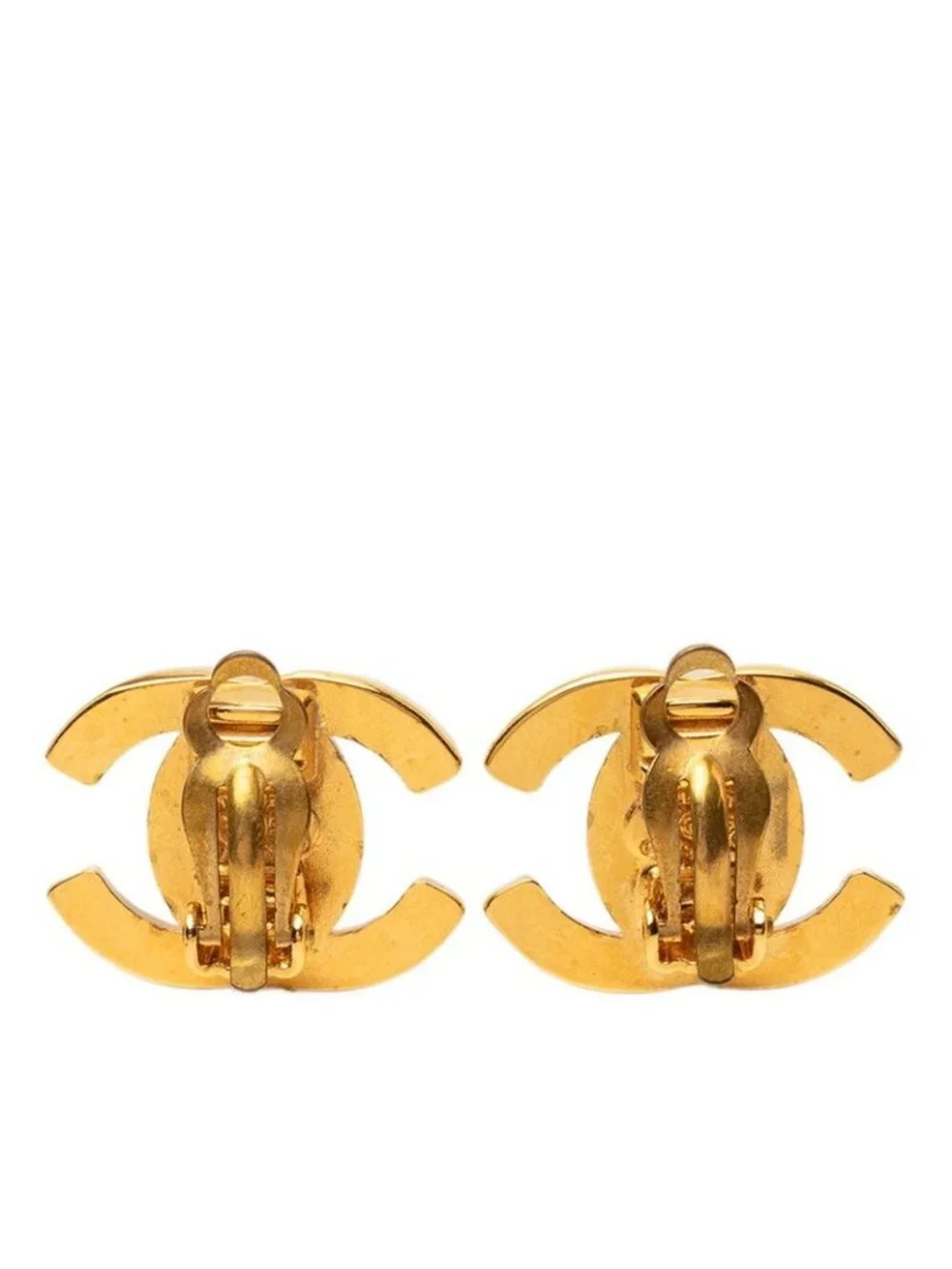 Chanel 95A CC Logo Turnlock Vintage Earrings Gold Plated